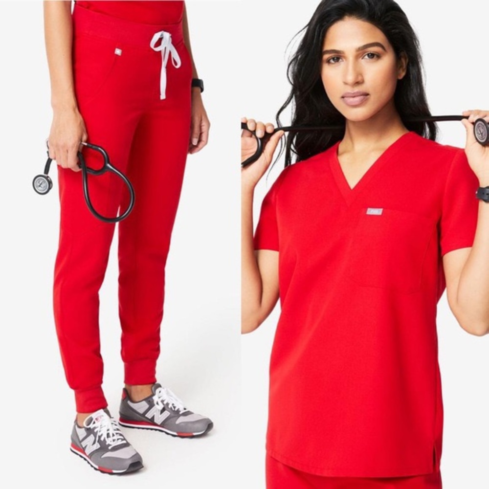 Pop Red Figs Scrubs Set Top and Jogger Pants